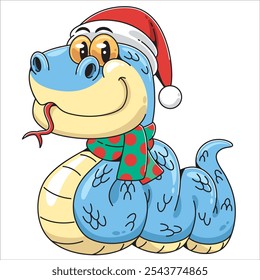 Festive Cartoon Snake Wearing Santa Hat