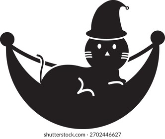 Festive Cat Hanging Bed Vector Christmas Pet Hammock Holiday Graphic Design Template.