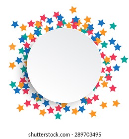 Festive celebration background with star shaped confetti and copy space, vector illustration
