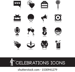 Festive celebration birthday icons set.