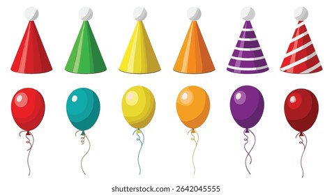 A Festive Celebration of Colorful Party Hats and Balloons for a Special Occasion