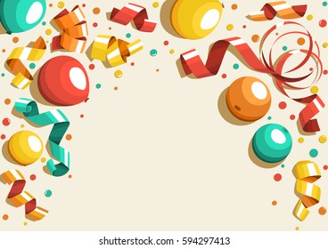 Festive Celebration Concept with Colorful Balloons Ribbons and Confetti Isolated on Beige Background svg