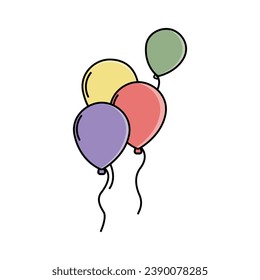 Festive celebration party vector with editable stroke, featuring balloons and decorations in a happy birthday theme.
