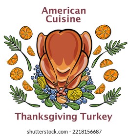 Festive celebration roasted turkey for Thanksgiving. American foods