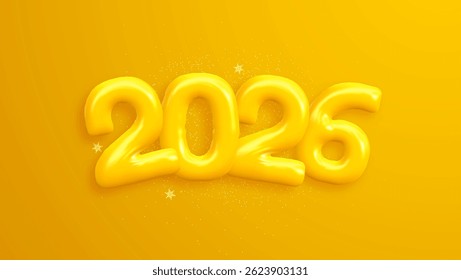 The festive and celebratory design features yellow balloons with the number 2026 surrounded by yellow sparkles. Perfect for New Year's Eve celebrations and party invitations.