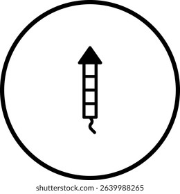 Festive Celebratory Icon: Simple Line Art of a Firework Rocket in Circular Frame