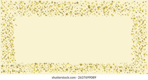 A festive and celebratory image featuring a frame of gold star confetti against a cream colored background.