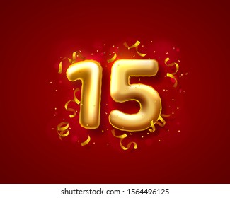 Festive ceremony balloons, 15th numbers balloons. Vector illustration