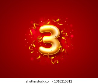 Festive ceremony balloons, 3 numbers balloons. Vector illustration