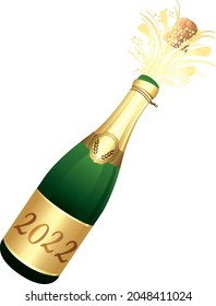 Festive Champagne Bottle 2022 Gold Label. Vector Illustration. Happy New Year Or Other Celebration.