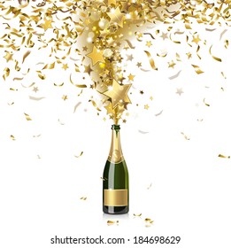festive champagne with gold confetti