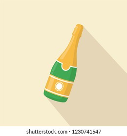Festive champagne with shadow at flat style, vector illustration