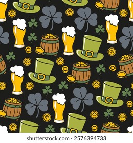 Festive and Charm Irish Holiday Vibe Pattern Art. This lively pattern encapsulates the joy and charm of the Irish celebration. Perfect for St Patrick Day decorations, gift wraps, party invitations