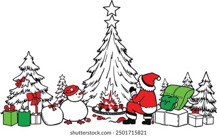 Festive Cheer Santa Claus and Christmas Tree Vector Delight