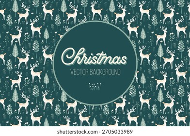 A festive and cheerful Christmas background featuring reindeer and beautifully arranged trees