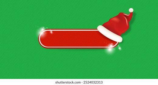 Festive and cheerful Christmas Button featuring a Santa Hat placed on a vibrant Green Background. This is red button that is topped with a cute Santa hat, and is absolutely perfect for holiday design
