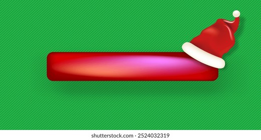 Festive and cheerful Christmas Button featuring a Santa Hat placed on a vibrant Green Background. This is red button that is topped with a cute Santa hat, and is absolutely perfect for holiday design