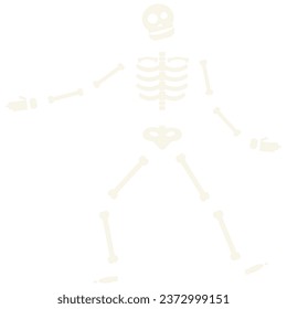 Festive Cheerful dancing skeleton flat icon. Holiday festive badge sticker. Dancing skeleton element for scrap booking, greeting card, party invitation. Color vector isolated on white background