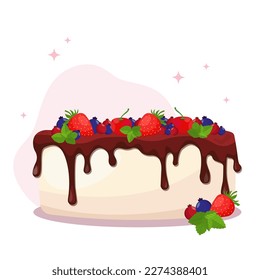 Festive cheesecake with berries. Vector graphics in flat style