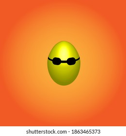 Festive chicken Easter egg in black sunglasses. Easter holiday. 3d chicken egg. Sunglasses. Religion and culture. Religious event. Peasantry. Greeting card. Background image. Place for your text.