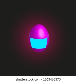 Festive chicken Easter egg in a medical protective mask. Easter holiday in quarantine. 3d chicken egg in a mask. Covid-19. Religion and culture. A religious event in a pandemic. Peasantry. Insulation.