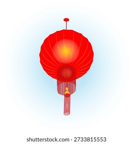Linterna china festiva. Linterna roja redonda con flecos. Ilustración vectorial