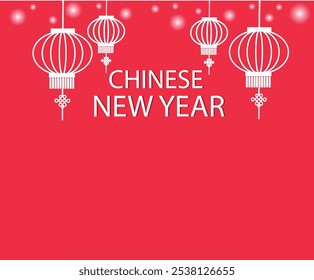 Festive Chinese New Year greeting with traditional red lanterns on a vibrant red background, symbolizing good luck and prosperity.
