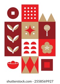 Festive Chinese New Year Patterns Red and Gold Vector Illustrations