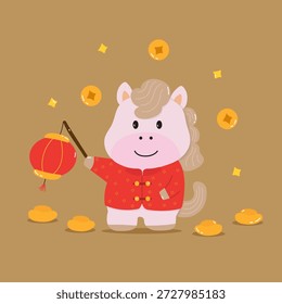 Festive Chinese New Year vector illustration in flat cartoon style, perfect for holiday greetings, zodiac themes, decorations, and commercial design projects.
