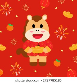 Festive Chinese New Year vector illustration in flat cartoon style, perfect for holiday greetings, zodiac themes, decorations, and commercial design projects.
