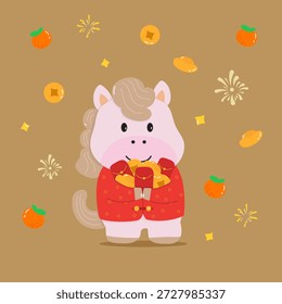 Festive Chinese New Year vector illustration in flat cartoon style, perfect for holiday greetings, zodiac themes, decorations, and commercial design projects.
