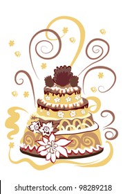  Festive chocolate cake. Vector.
