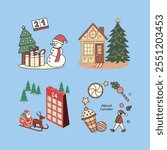 Festive Christmas Advent Calendar vector illustration featuring vibrant holiday-themed art, perfect for seasonal designs and creative projects.