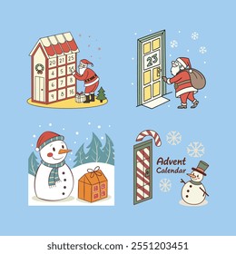 Festive Christmas Advent Calendar vector illustration featuring vibrant holiday-themed art, perfect for seasonal designs and creative projects.