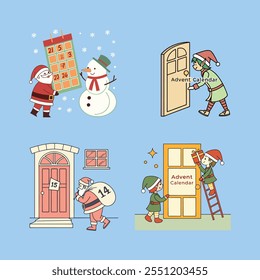 Festive Christmas Advent Calendar vector illustration featuring vibrant holiday-themed art, perfect for seasonal designs and creative projects.