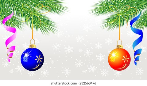 festive Christmas background with balls,  vector  illustration