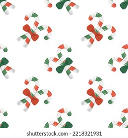 Festive Christmas background with candy canes. Vector background for printing, winter holidays, greeting cards, fabric, textiles, and wrapping paper. Isolated on white background.