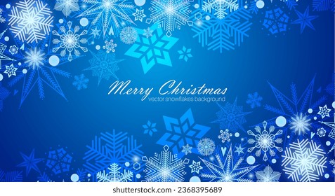 Festive Christmas background design. Different types of snowflakes. Vector