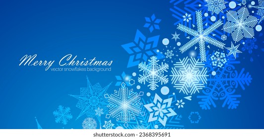 Festive Christmas background design. Different types of snowflakes. Vector