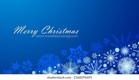 Festliches WeihnachtsHintergrunddesign. Verschiedene Arten von Schneeflocken. Vektorgrafik
