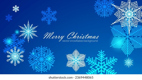 Festive Christmas background design. Different types of snowflakes. Vector