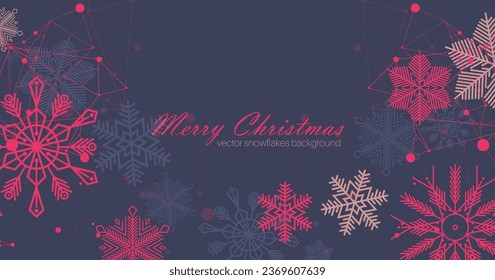 Festive Christmas background design. Different types of snowflakes. Vector