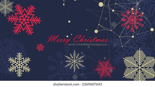 Festive Christmas background design. Different types of snowflakes. Vector