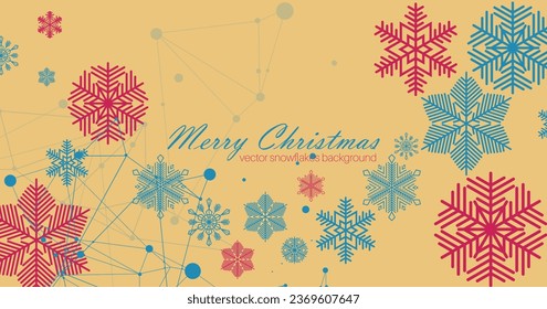 Diseño de fondo navideño festivo. Diferentes tipos de copos de nieve. Vector