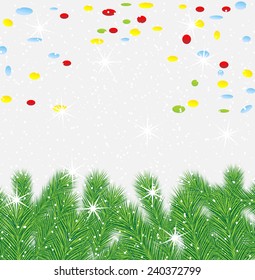 festive christmas background with green branches, vector  illustration