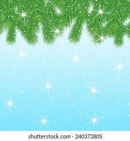 festive christmas background with green branches, vector  illustration
