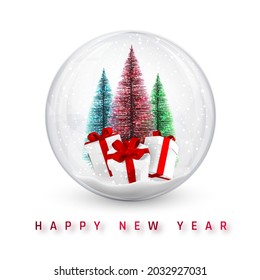 Festive Christmas background. Christmas pine tree and shiny glitter glowing Christmas balls. Vector illustration.