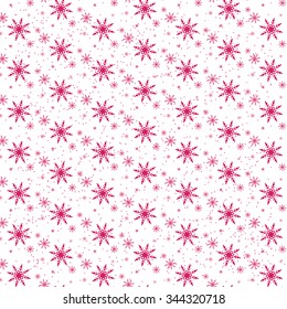 Festive Christmas background with pink snowflakes on a bright background