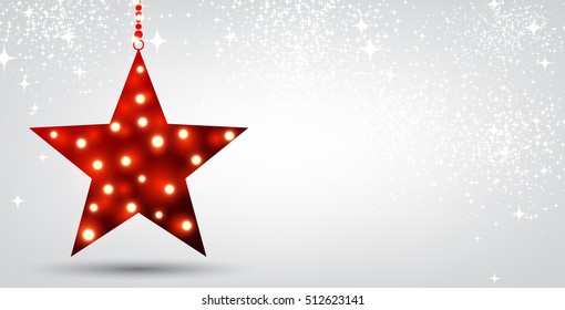 Festive Christmas background with red star. Vector illustration.