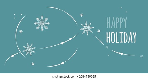 Festive Christmas background, snow, snowflakes, blizzard, Happy Holiday lettering. Vector cute illustration for sale design, banner, hand drawn.